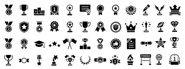 Tophy and awards icons set. Award and winner medal, Victory cup and trophy set reward. Vector illustration