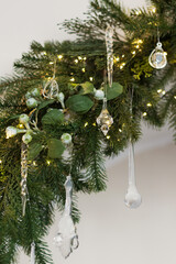 Christmas garland with crystal decorations lights