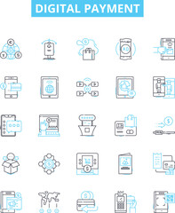 Digital payment vector line icons set. Digital, Payment, E-pay, Cashless, Online, Transfer, Mobile illustration outline concept symbols and signs