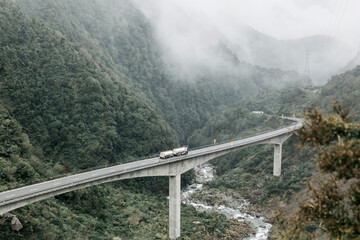 Road bridge across the river at Arthurs Pass in New Zealand, Travel 