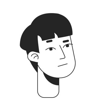 recommend clip art: Puzzled young man with bowl haircut flat line monochromatic vector character head. Looking sideways. Editable outline avatar icon. 2D cartoon line spot illustration for web graphic design, animation