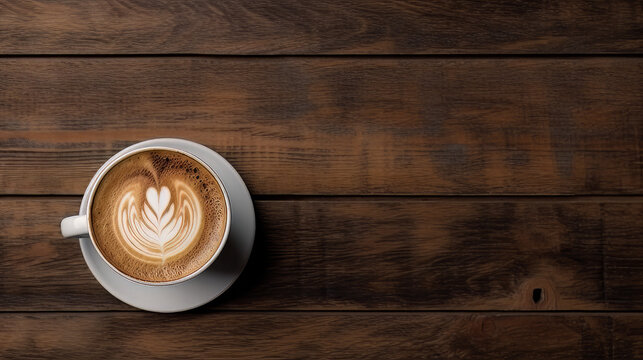 latte coffee on wood with space