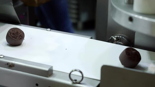 Conveyor line for the production of sweets.
