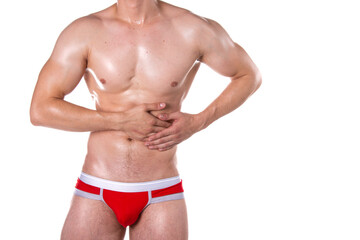 Fototapeta premium Health problems. Man and pain. White background. 