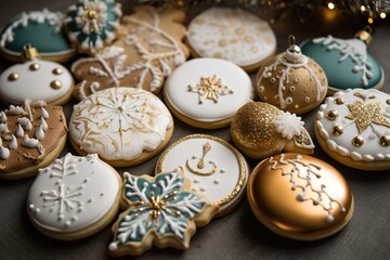 Fototapeta na wymiar luxury Decorated Christmas cookie background, generative AI