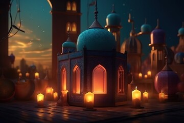 3d Islamic holiday banner. muslim Ramadan, generative AI