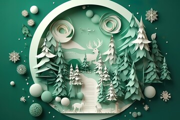 Circular Christmas , paper cut, generative AI