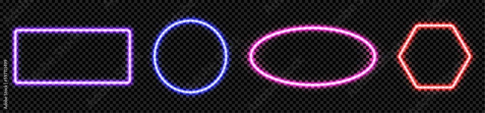 Aufkleber neon light frame with glow square, rectangle geometric hexagon shape border vector. led line sign wi