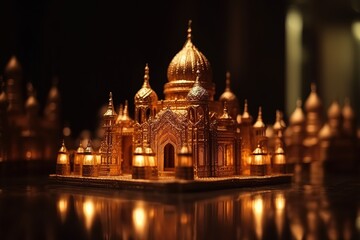Fototapeta na wymiar golden glossy luxury miniature mosque ,generative AI