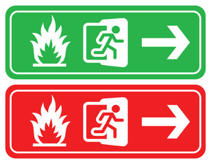 fire exit icon, red and white, vector illustration