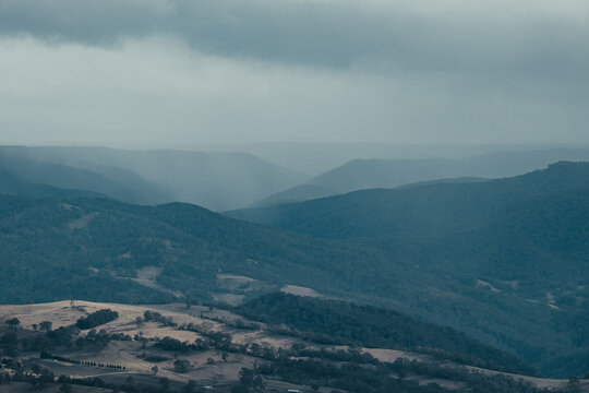 Rain clouds rolling into the Megalong Valley from Cahill's Lookout, Blue Mountains.