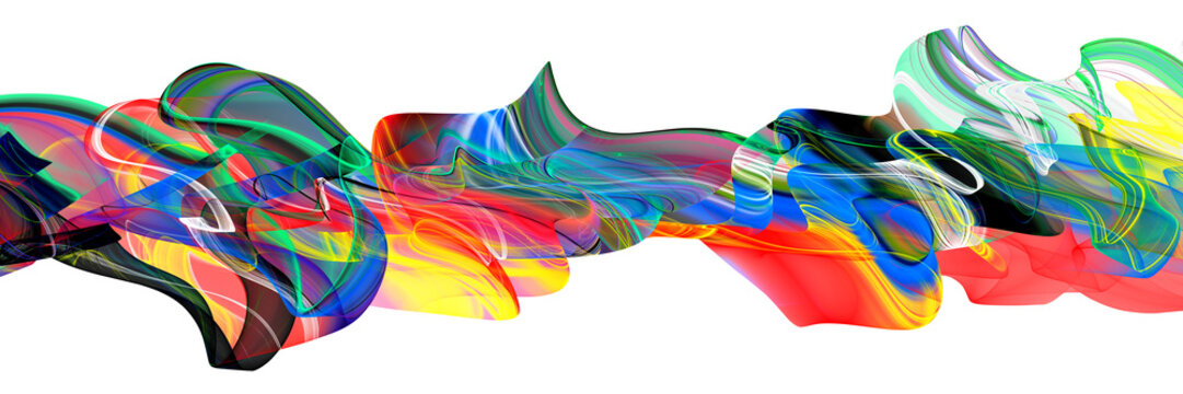 Abstract fractal rainbow wave banner. PNG format with transparency.