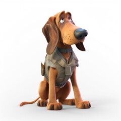 Bloodhound dog illustration cartoon 3d isolated on white. Generative AI
