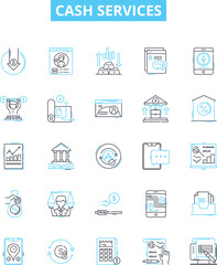 Cash services vector line icons set. Money, funds, banking, payments, ATM, debit, credit illustration outline concept symbols and signs
