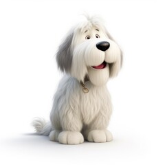 Old English Sheepdog dog illustration cartoon 3d isolated on white. Generative AI