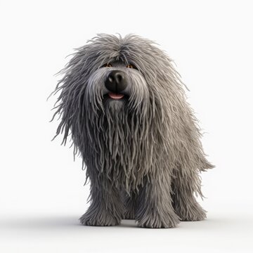 Puli dog illustration cartoon 3d isolated on white. Generative AI