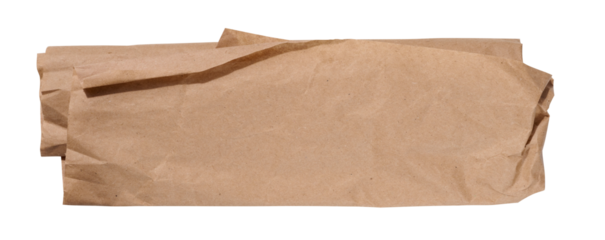 Piece of crumpled brown paper isolated on white background