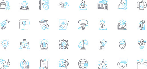 Strategy formulation linear icons set. Analysis, Planning, Tactics, Vision, Execution, Goals, Alignment line vector and concept signs. Competitive,Innovation,Integration outline illustrations