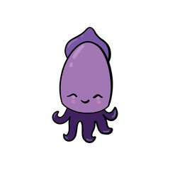 Squid animal cartoon character isolated on white background.