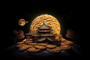 Representation of the full moon on the night of Mid-Autumn Festival in East Asian culture. Generative AI