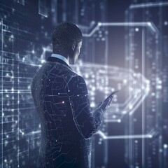 business man analysis statistics with advanced computer technology 