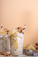 Edible raw cookie dough smoothie. Sweet loaded american raw cookie dough shake drink, with...