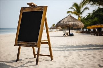 A customizable design of an advertising frame on the beach, blackboard for advertising campaigns