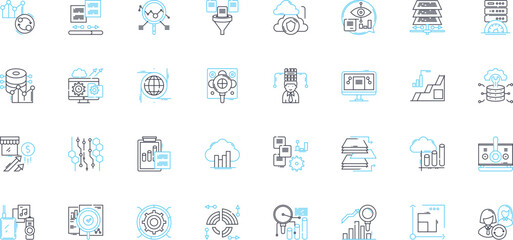 Sales monitoring linear icons set. Insights, Analysis, Metrics, Forecasting, Performance, Targets, Quotas line vector and concept signs. Conversion,Pipeline,Productivity outline illustrations