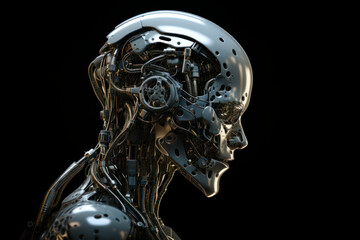 3d rendering of a female robot isolated on black background. Futuristic artificial intelligence.