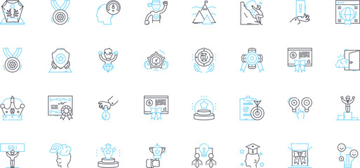 Economic expansion linear icons set. Growth, Prosperity, Development, Booming, Thriving, Advancement, Progress line vector and concept signs. Expansion,Increase,Flourishing outline illustrations