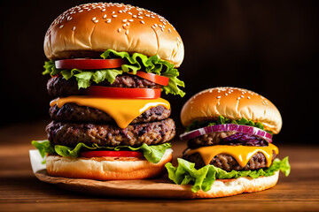 hamburger on black background