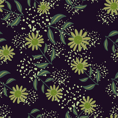 Fototapeta na wymiar Simple flower seamless pattern. Elegant botanical background. Abstract floral wallpaper.