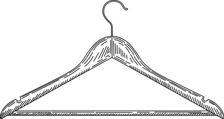 Wooden coat hanger in vintage engraved style. Sketch of coat hanger.