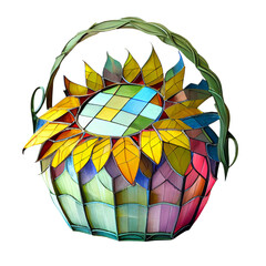 beautiful stained glass big sunflower basket isolated on a transparent background