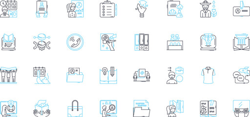 Statiry linear icons set. Statistics, Data, Insights, Analytics, Analysis, Visualization, Dashboards line vector and concept signs. Charts,Reporting,Metrics outline illustrations