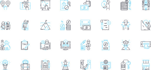 Digital funding linear icons set. Crowdfunding, Cryptocurrency, Blockchain, Fintech, Peer-to-peer, Mobile payments, Virtual currency line vector and concept signs. Online fundraising,Tokenization