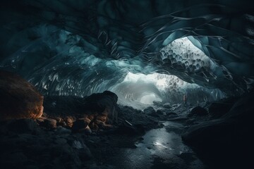 A 3D representation of ice caverns located in Iceland. Generative AI