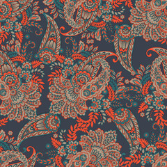 Paisley seamless pattern with flowers in indian style. - 597122871