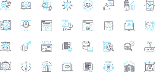 Market forecasting linear icons set. Prediction, Analysis, Trend, Estimate, Projection, Forecast, Analytics line vector and concept signs. Futuristic,Outlook,Anticipation outline illustrations