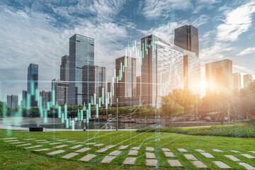 Fototapeta premium The concept of urban architecture landscape and financial stock market securities real estate trend