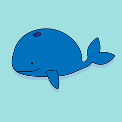 Image of a baby whale that smiles, blue on a blue background
