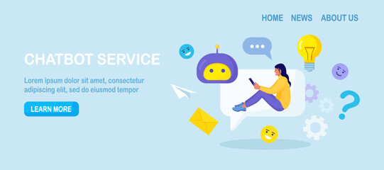 Customer talking with chatbot. Person chatting with robot, asking questions and receiving answers. Artificial Intelligence in marketing. FAQ. Chat bot virtual assistant. Customer support