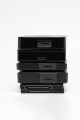 Stack of external USB hard drives