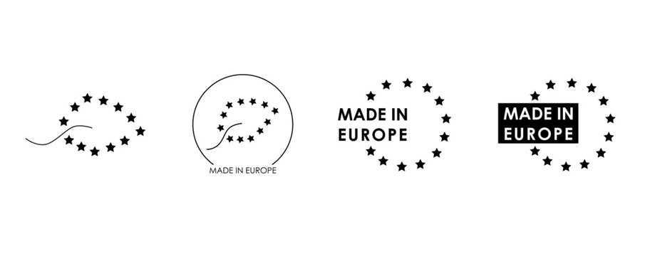 Made in Europe logo pack. Vector stock graphic illustration set isolated on white background for packaging design, print label or tag.