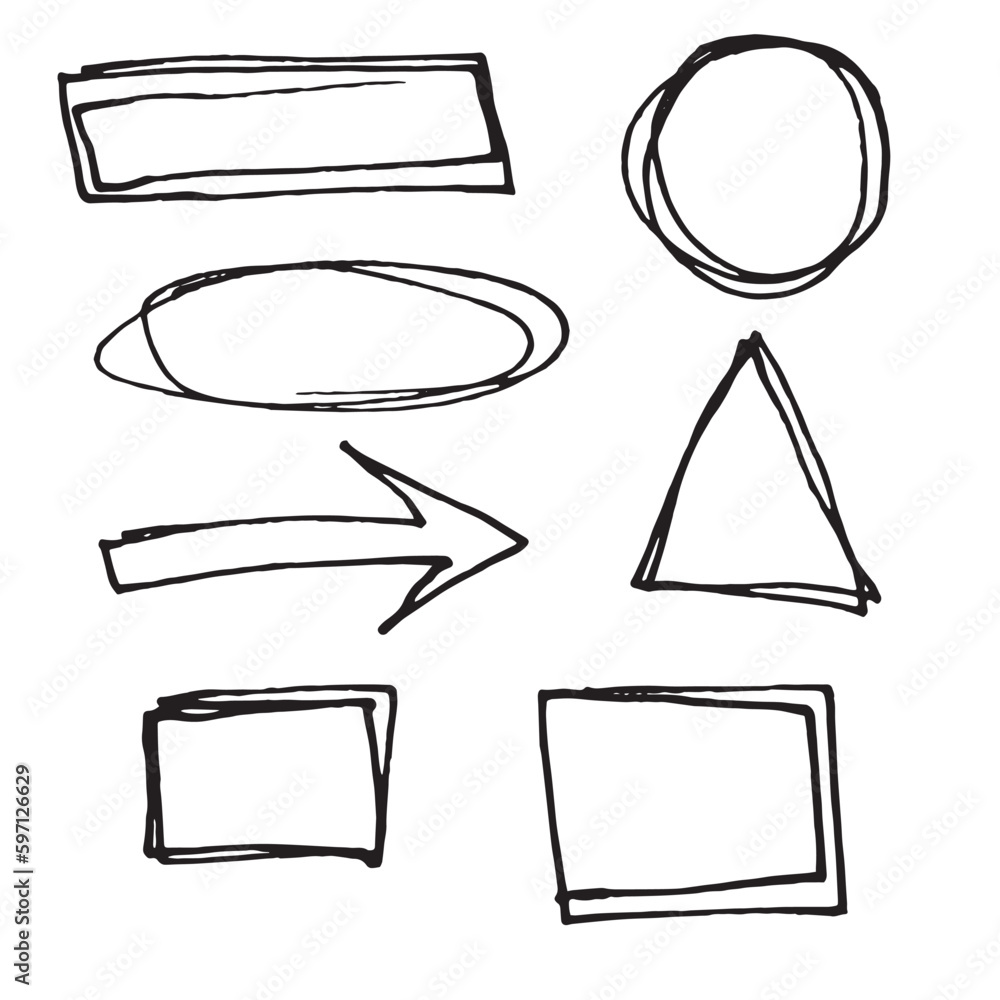 Poster set of hand drawn different shapes vector. design elements for your next project. rectangle, square,
