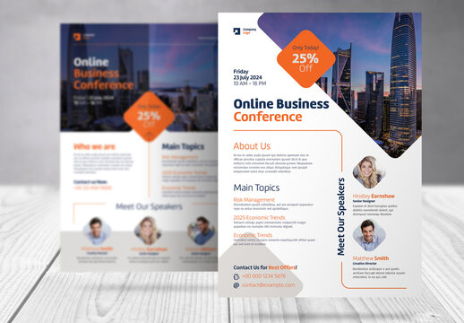 Conference Flyer with Blue and Orange  Accents