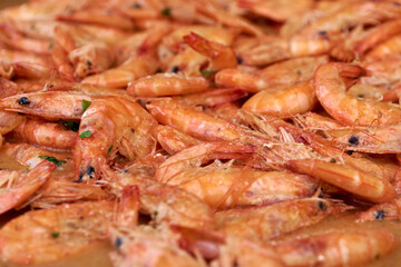 dish with sea prawns pan-fried