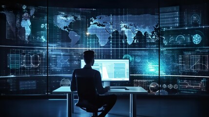 Business man using AI to help and analysis and research finance data. Artificial Intelligence, Futuristic technology
