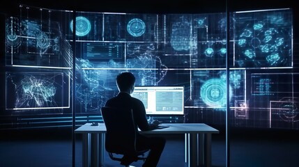 Business man using AI to help and analysis and research finance data. Artificial Intelligence, Futuristic technology