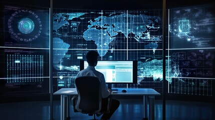 Business man using AI to help and analysis and research finance data. Artificial Intelligence, Futuristic technology